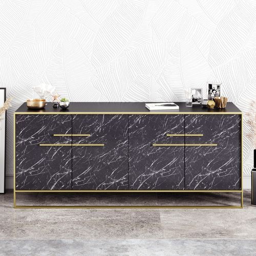 Buffet en bois noir effet marbre et métal doré 4 portes Bali 180 cm - Photo n°3; ?>
