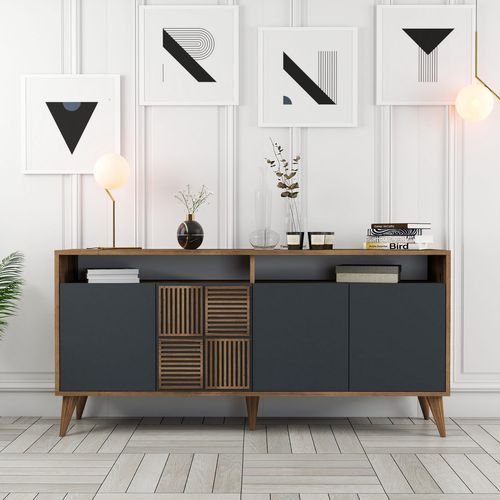 Buffet en bois noyer et anthracite 4 portes Roma 160 cm - Photo n°2; ?>