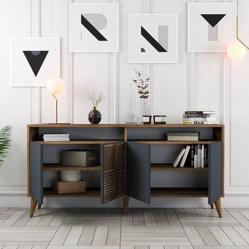 Buffet en bois noyer et anthracite 4 portes Roma 160 cm - Photo n°3; ?>