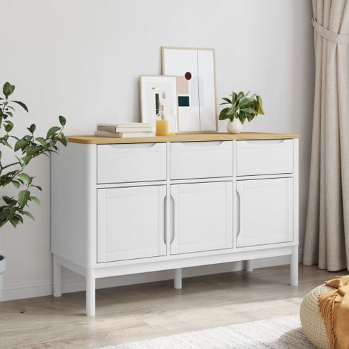 Buffet FLORO blanc 114x43x74 cm bois massif de pin - Photo n°3; ?>