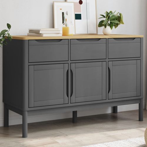 Buffet FLORO gris 114x43x74 cm bois massif de pin - Photo n°2; ?>