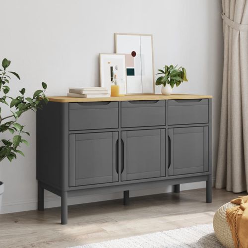 Buffet FLORO gris 114x43x74 cm bois massif de pin - Photo n°3; ?>