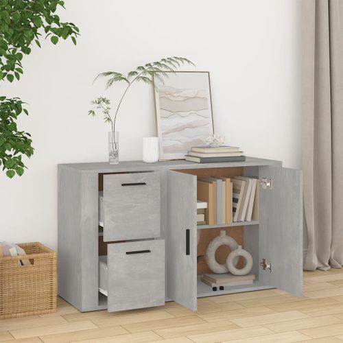 Buffet Gris béton 100x33x59,5 cm Bois d'ingénierie - Photo n°3; ?>