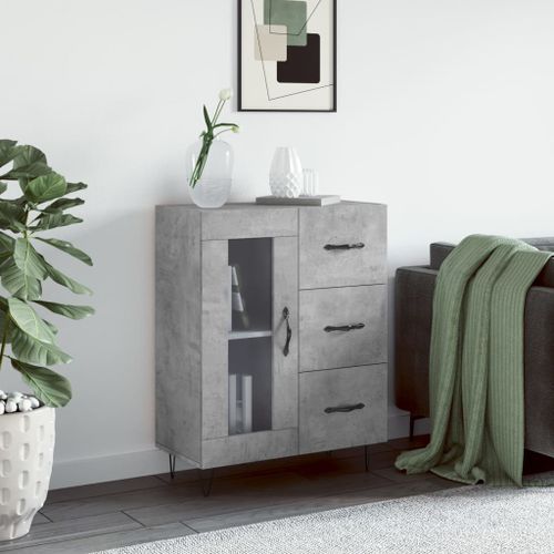 Buffet gris béton 69,5x34x90 cm bois d'ingénierie - Photo n°2; ?>