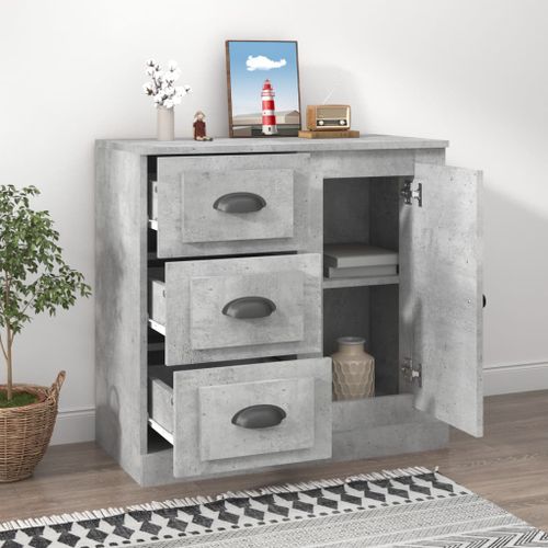 Buffet gris béton 70x35,5x67,5 cm bois d'ingénierie - Photo n°3; ?>