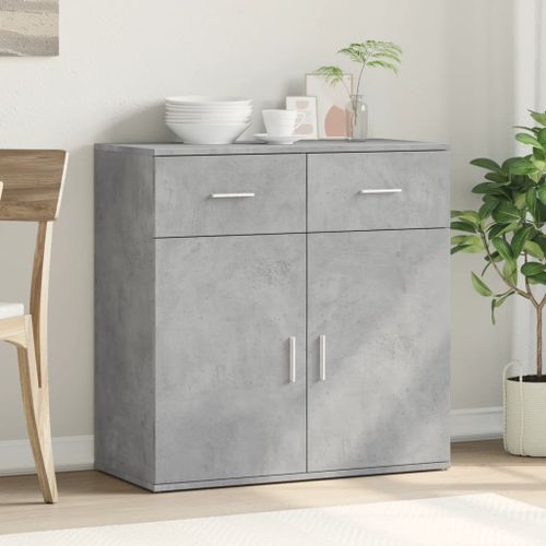 Buffet gris béton 79x38x80 cm bois d'ingénierie - Photo n°3; ?>