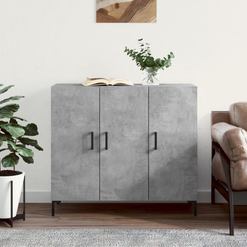 Buffet gris béton 90x34x80 cm bois d'ingénierie - Photo n°2; ?>