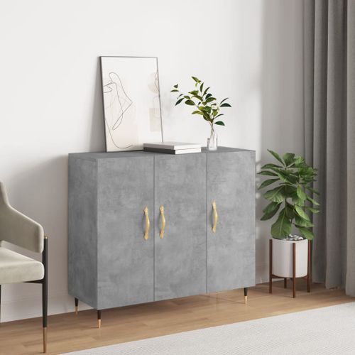 Buffet gris béton 90x34x80 cm bois d'ingénierie - Photo n°2; ?>