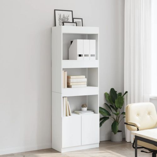 Buffet haut 63x33x180 cm blanc bois d'ingénierie - Photo n°3; ?>