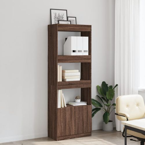 Buffet haut 63x33x180 cm chêne marron bois d'ingénierie - Photo n°3; ?>