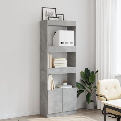 Buffet haut 63x33x180 cm gris béton bois d'ingénierie - Photo n°3; ?>