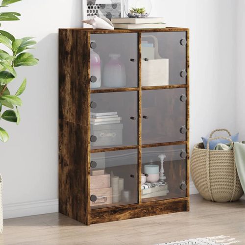 Buffet haut avec portes chêne fumé 68x37x109 cm bois ingénierie - Photo n°2; ?>