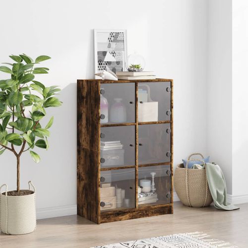 Buffet haut avec portes chêne fumé 68x37x109 cm bois ingénierie - Photo n°3; ?>