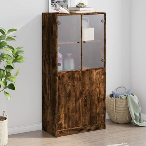 Buffet haut avec portes chêne fumé 68x37x142 cm bois ingénierie - Photo n°2; ?>