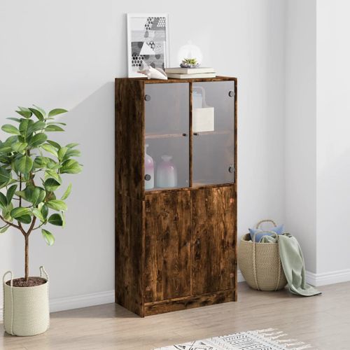 Buffet haut avec portes chêne fumé 68x37x142 cm bois ingénierie - Photo n°3; ?>