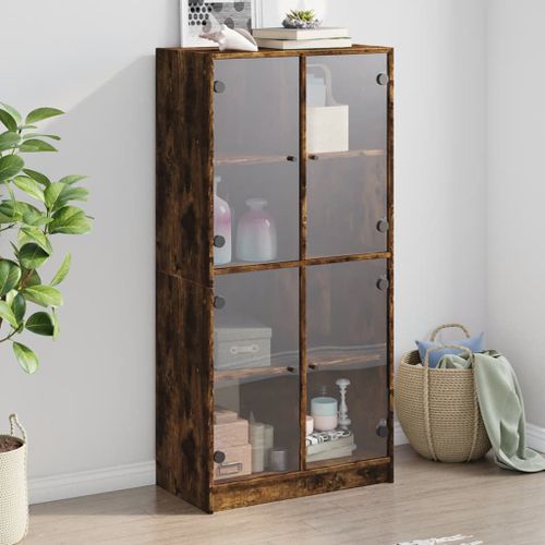 Buffet haut avec portes chêne fumé 68x37x142 cm bois ingénierie - Photo n°2; ?>