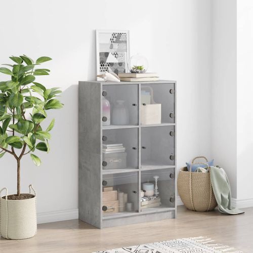 Buffet haut avec portes gris béton 68x37x109 cm bois ingénierie - Photo n°3; ?>