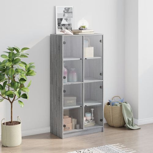 Buffet haut avec portes gris sonoma 68x37x142cm bois ingénierie - Photo n°3; ?>