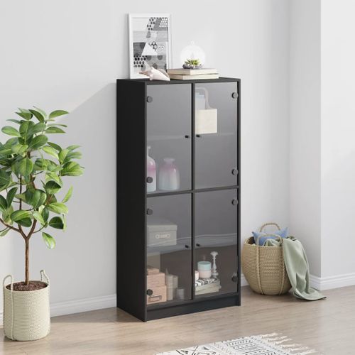 Buffet haut avec portes noir 68x37x142 cm bois d'ingénierie - Photo n°3; ?>