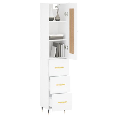 Buffet haut Blanc 34,5x34x180 cm Bois d'ingénierie - Photo n°3; ?>