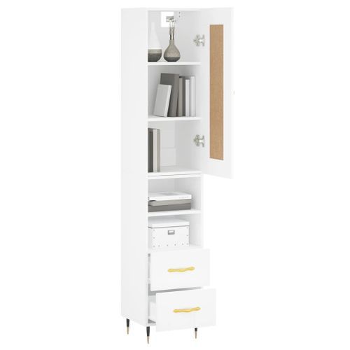 Buffet haut Blanc 34,5x34x180 cm Bois d'ingénierie - Photo n°3; ?>