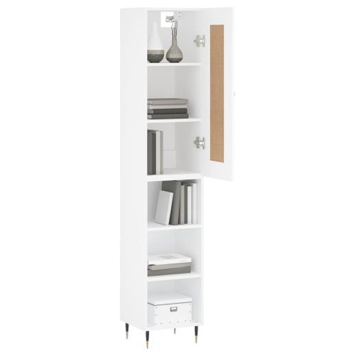 Buffet haut Blanc 34,5x34x180 cm Bois d'ingénierie - Photo n°3; ?>