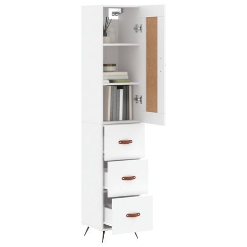 Buffet haut Blanc 34,5x34x180 cm Bois d'ingénierie - Photo n°3; ?>