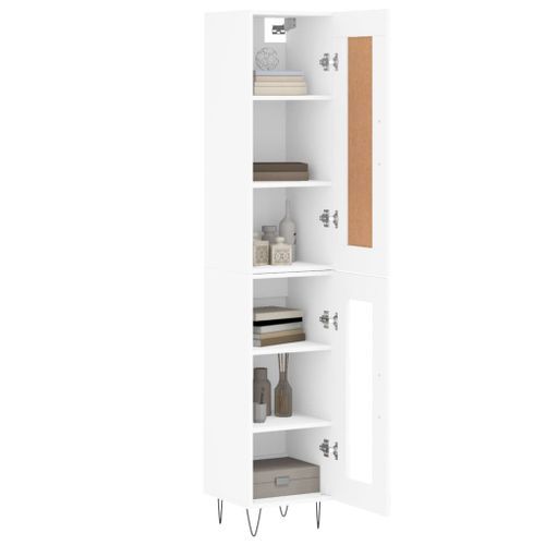 Buffet haut Blanc 34,5x34x180 cm Bois d'ingénierie - Photo n°3; ?>