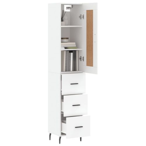 Buffet haut Blanc 34,5x34x180 cm Bois d'ingénierie - Photo n°3; ?>