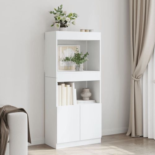 Buffet haut blanc 63x33x140 cm bois d'ingénierie - Photo n°3; ?>