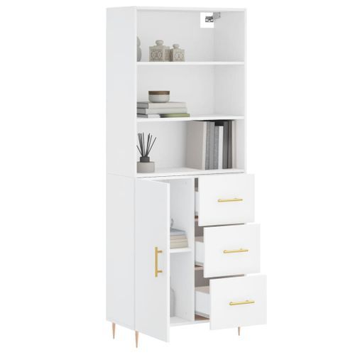 Buffet haut Blanc 69,5x34x180 cm Bois d'ingénierie - Photo n°3; ?>