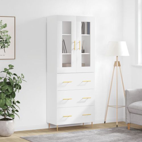 Buffet haut Blanc 69,5x34x180 cm Bois d'ingénierie - Photo n°2; ?>