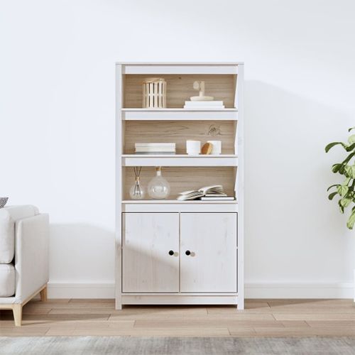 Buffet haut Blanc 80x35x154 cm Bois massif de pin - Photo n°2; ?>