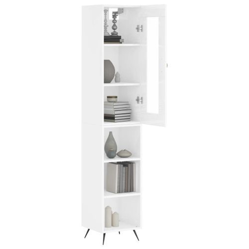 Buffet haut Blanc brillant 34,5x34x180 cm Bois d'ingénierie - Photo n°3; ?>