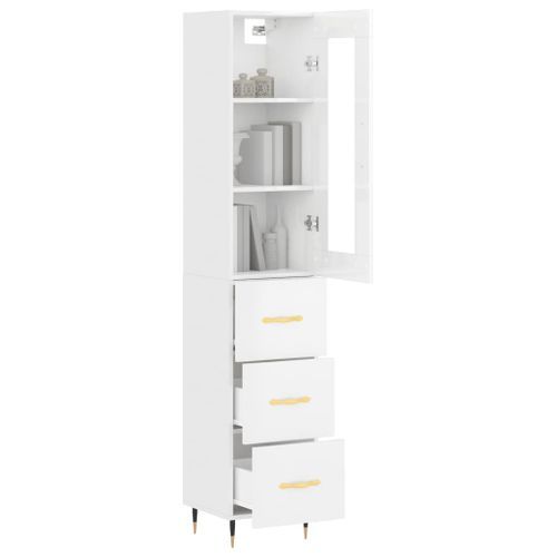 Buffet haut Blanc brillant 34,5x34x180 cm Bois d'ingénierie - Photo n°3; ?>