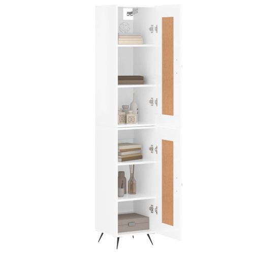 Buffet haut Blanc brillant 34,5x34x180 cm Bois d'ingénierie - Photo n°3; ?>