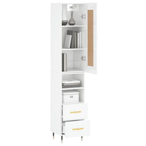 Buffet haut Blanc brillant 34,5x34x180 cm Bois d'ingénierie - Photo n°3; ?>