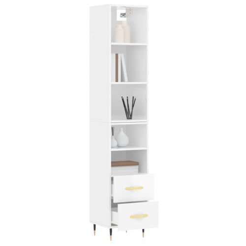 Buffet haut Blanc brillant 34,5x34x180 cm Bois d'ingénierie - Photo n°3; ?>