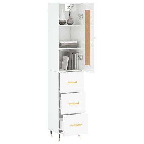 Buffet haut Blanc brillant 34,5x34x180 cm Bois d'ingénierie - Photo n°3; ?>