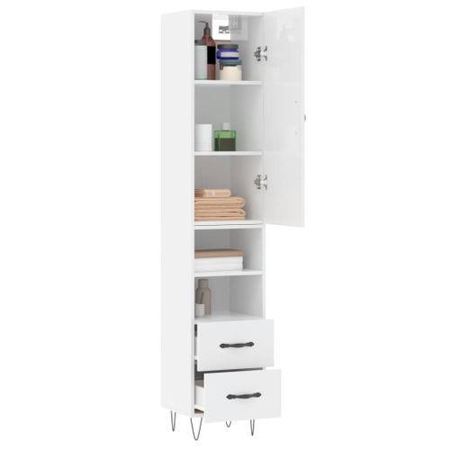 Buffet haut Blanc brillant 34,5x34x180 cm Bois d'ingénierie - Photo n°3; ?>