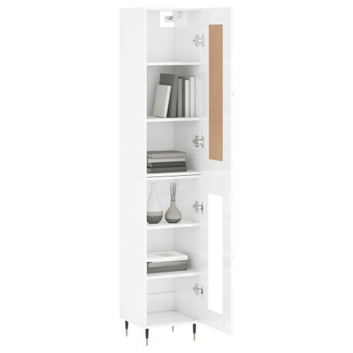 Buffet haut Blanc brillant 34,5x34x180 cm Bois d'ingénierie - Photo n°3; ?>