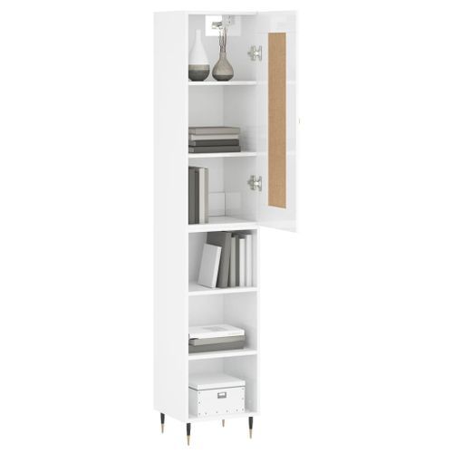 Buffet haut Blanc brillant 34,5x34x180 cm Bois d'ingénierie - Photo n°3; ?>