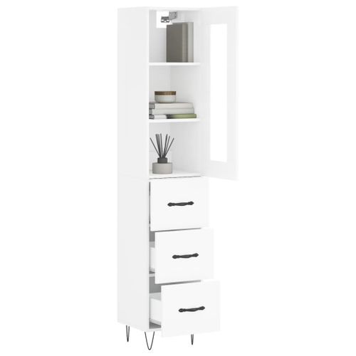 Buffet haut Blanc brillant 34,5x34x180 cm Bois d'ingénierie - Photo n°3; ?>