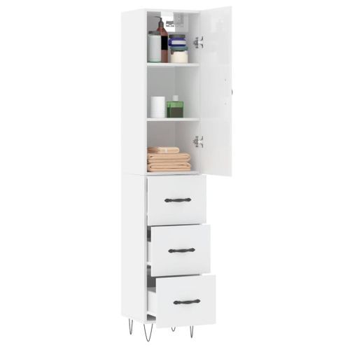 Buffet haut Blanc brillant 34,5x34x180 cm Bois d'ingénierie - Photo n°3; ?>