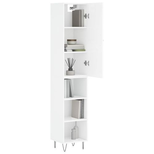 Buffet haut Blanc brillant 34,5x34x180 cm Bois d'ingénierie - Photo n°3; ?>