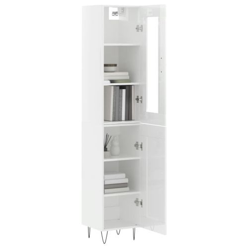 Buffet haut Blanc brillant 34,5x34x180 cm Bois d'ingénierie - Photo n°3; ?>