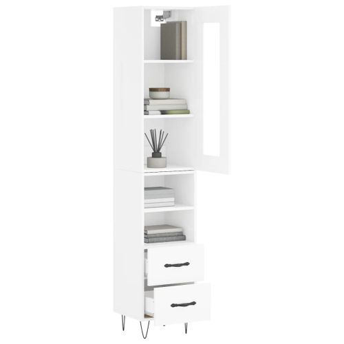 Buffet haut Blanc brillant 34,5x34x180 cm Bois d'ingénierie - Photo n°3; ?>