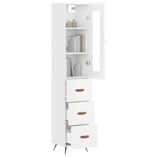 Buffet haut Blanc brillant 34,5x34x180 cm Bois d'ingénierie - Photo n°3; ?>