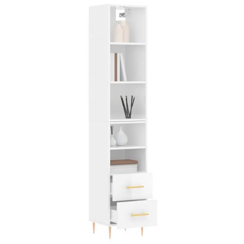 Buffet haut Blanc brillant 34,5x34x180 cm Bois d'ingénierie - Photo n°3; ?>