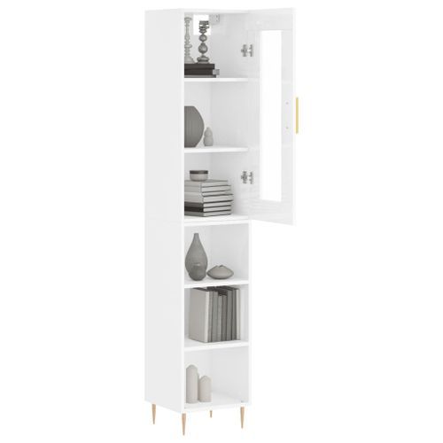 Buffet haut Blanc brillant 34,5x34x180 cm Bois d'ingénierie - Photo n°3; ?>